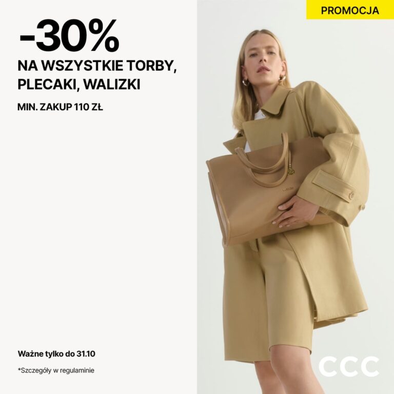 – 30% na Torby, Plecaki, Walizki. Min. zakup 110zł