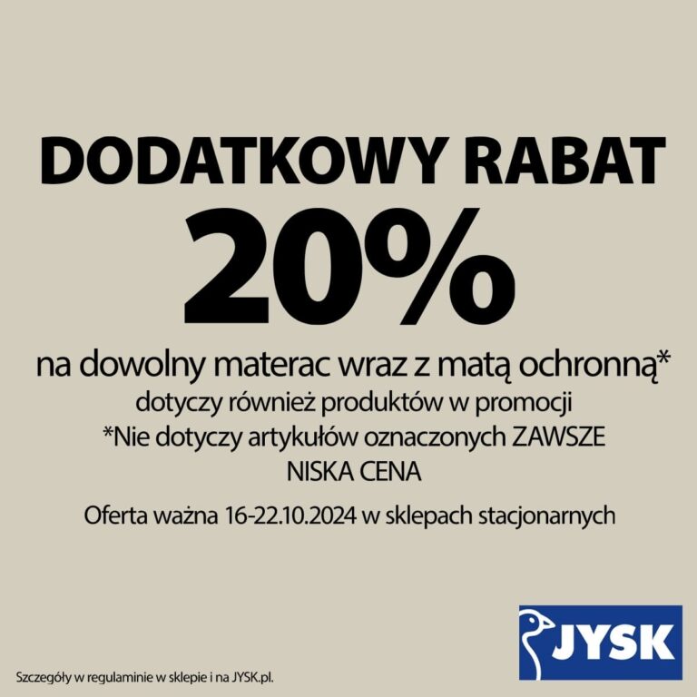 Dodatkowy rabat 20% na dowolny materac wraz z matą ochronną*