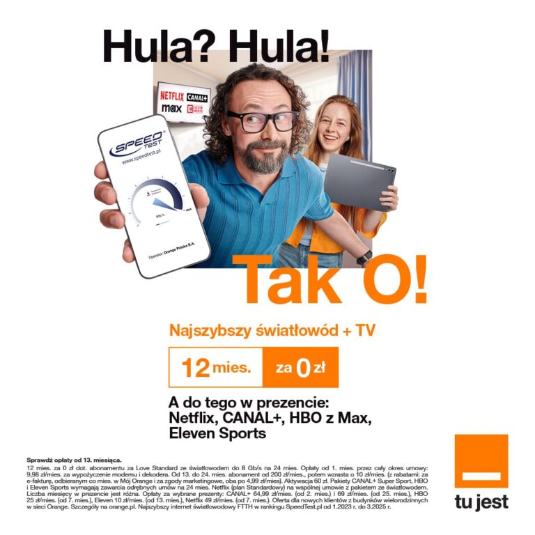 Najszybszy Światłowód + TV 12mies. za 0zł
